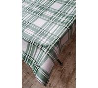 Designers247 Plain Off White Green Highland Check PVC Table cloth Tartan Checked Striped PVC Plastic Oil Vinyl Wipe Clean Party Table Cloth Protector (210cm x 140cm Rectangle 83" x 54" inches)