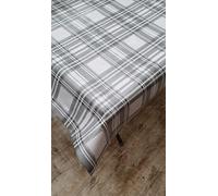 Designers247 Plain Off White Grey Highland Check PVC Plastic Table Cloth Tweed Tartan Checked Striped Effect Oil Vinyl Party Table Cloth Cover Protector (240cm x 140cm Rectangle 94" x 54" inches)