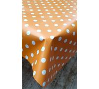 Designers247 Plain Orange White Polka Dots PVC Plastic Table Cloth Dotty Spots Polkadots Oil Vinyl Party Dining Table Cloth Cover Protector (100cm x 140cm Rectangle 39" x 54" inches)