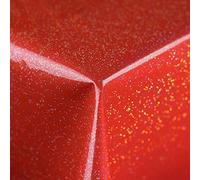Designers247 Poppy Red PVC Vinyl Plastic Table Cloth Plain Vibrant Red Glittery Sparkle Shimmering Effect 200cm x 140cm (79" x 54" inches) Rectangle Oblong 6 Seater Size Table Thick And Durable