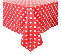 Designers247 Red White Polka Dots PVC Vinyl Plastic Table Cloth White Dotty Spots Red Ground 200cm x 140cm (79" x 54" inches) Rectangle Oblong 6 Seater Size Table Children's Party