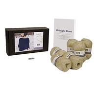 DesignEtte Jumper Midnight Blues Chunky Knitting Wool Kit Adults Merino Yarn Balls and Pattern Set 50g≈240m/4ply White, Juniper, M/L