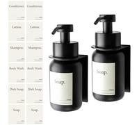 Designfactory Hamburg Glass Soap Dispenser | Wall mounted Soap Dispenser for Kitchen and Bathroom | Shampoo and Conditioner Dispenser | 2x Modern Design Black Black