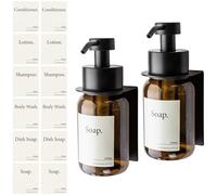 Designfactory Hamburg Glass Soap Dispenser | Wall mounted Soap Dispenser for Kitchen and Bathroom | Shampoo and Conditioner Dispenser | 2x Modern Design Black Amber