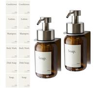 Designfactory Hamburg Glass Soap Dispenser | Wall mounted Soap Dispenser for Kitchen and Bathroom | Shampoo and Conditioner Dispenser | 2x Modern Design Silver Amber