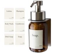 Designfactory Hamburg Glass Soap Dispenser | Wall mounted Soap Dispenser for Kitchen and Bathroom | Shampoo and Conditioner Dispenser | Modern Design Silver Amber