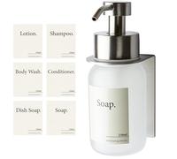 Designfactory Hamburg Glass Soap Dispenser | Wall mounted Soap Dispenser for Kitchen and Bathroom | Shampoo and Conditioner Dispenser | Modern Design Silver Frost