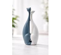 DESIGNO Abstract Twin Cat Figurine Ceramic Statue Ornament for Art Decor Sculpture Display Shelf Blue White Gift Idea