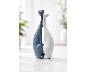 DESIGNO Abstract Twin Cat Figurine Ceramic Statue Ornament for Art Decor Sculpture Display Shelf Blue White Gift Idea