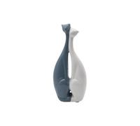 DESIGNO Abstract Twin Cat Figurine Ceramic Statue Ornament for Art Decor Sculpture Display Shelf Blue White Gift Idea