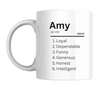 Designs of note! Amy Definition Mug | Funny Personalised Name Meaning Coffee Cup for Her | Novelty Gift for Women or Girls Called Amy (Black)