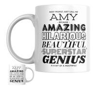 Designs of note! Amy Personalised Ceramic Mug | “Most People Just Call Me Amy” Funny Novelty Name Mug for Her | Light-Hearted Gift for Women or Girls (Black)