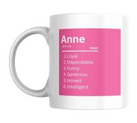 Designs of note! Anne Definition Mug | Funny Personalised Name Meaning Coffee Cup for Her | Novelty Gift for Women or Girls Called Anne (Pink)