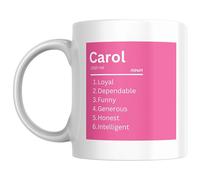 Designs of note! Carol Definition Mug | Funny Personalised Name Meaning Coffee Cup for Her | Novelty Gift for Women or Girls Called Carol (Pink)
