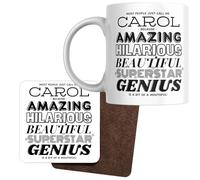 Designs of note! Carol Personalised Ceramic Mug & Coaster Set | Funny Personalised Coffee Mug & Coaster, Most People Just Call Me Carol
