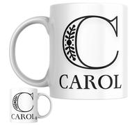 Designs of note! Carol Personalised Initial Name Mug | Letter C Decorative Coffee Cup for Her | Novelty Elegant Gift for Women or Girls Called Carol
