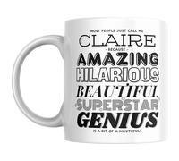 Designs of note! Claire Personalised Ceramic Mug | “Most People Just Call Me Claire” Funny Novelty Name Mug for Her | Light-Hearted Gift for Women or Girls (Black)