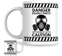 Designs of note! Danger Deadly Farts Mug - Funny Warning Sign Coffee Cup, “Approach with Caution” Novelty Gift for Home, Office & Workmates (Black)