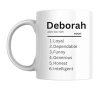 Designs of note! Deborah Definition Mug | Funny Personalised Name Meaning Coffee Cup for Her | Novelty Gift for Women or Girls Called Deborah (Black)