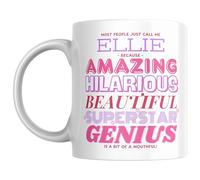 Designs of note! Ellie Personalised Ceramic Mug | “Most People Just Call Me Ellie” Funny Novelty Name Mug for Her | Light-Hearted Gift for Women or Girls (Pink)