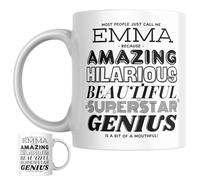 Designs of note! Emma Personalised Ceramic Mug | “Most People Just Call Me Emma” Funny Novelty Name Mug for Her | Light-Hearted Gift for Women or Girls (Black)