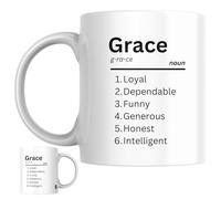 Designs of note! Grace Definition Mug | Funny Personalised Name Meaning Coffee Cup for Her | Novelty Gift for Women or Girls Called Grace (Black)