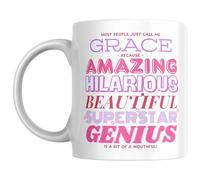Designs of note! Grace Personalised Ceramic Mug | “Most People Just Call Me Grace” Funny Novelty Name Mug for Her | Light-Hearted Gift for Women or Girls (Pink)