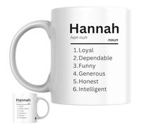 Designs of note! Hannah Definition Mug | Funny Personalised Name Meaning Coffee Cup for Her | Novelty Gift for Women or Girls Called Hannah (Black)