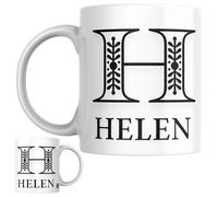 Designs of note! Helen Personalised Initial Name Mug | Letter H Decorative Coffee Cup for Her | Novelty Elegant Gift for Women or Girls Called Helen