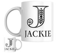 Designs of note! Jackie Personalised Initial Name Mug | Letter J Decorative Coffee Cup for Her | Novelty Elegant Gift for Women or Girls Called Jackie
