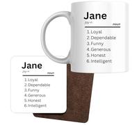 Designs of note! Jane Personalised Ceramic Mug & Coaster Set | Personalised Dictionary Name Definition, Coffee Mug & Coaster, Novelty Gift for Jane