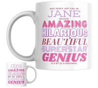 Designs of note! Jane Personalised Ceramic Mug | “Most People Just Call Me Jane” Funny Novelty Name Mug for Her | Light-Hearted Gift for Women or Girls (Pink)