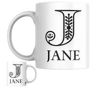 Designs of note! Jane Personalised Initial Name Mug | Letter J Decorative Coffee Cup for Her | Novelty Elegant Gift for Women or Girls Called Jane