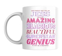 Designs of note! Jess Personalised Ceramic Mug | “Most People Just Call Me Jess” Funny Novelty Name Mug for Her | Light-Hearted Gift for Women or Girls (Pink)