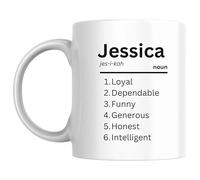 Designs of note! Jessica Definition Mug | Funny Personalised Name Meaning Coffee Cup for Her | Novelty Gift for Women or Girls Called Jessica (Black)