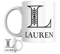 Designs of note! Lauren Personalised Initial Name Mug | Letter L Decorative Coffee Cup for Her | Novelty Elegant Gift for Women or Girls Called Lauren