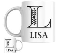 Designs of note! Lisa Personalised Initial Name Mug | Letter L Decorative Coffee Cup for Her | Novelty Elegant Gift for Women or Girls Called Lisa