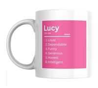 Designs of note! Lucy Definition Mug | Funny Personalised Name Meaning Coffee Cup for Her | Novelty Gift for Women or Girls Called Lucy (Pink)