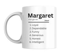 Designs of note! Margaret Definition Mug | Funny Personalised Name Meaning Coffee Cup for Her | Novelty Gift for Women or Girls Called Margaret (Black)