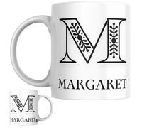 Designs of note! Margaret Personalised Initial Name Mug | Letter M Decorative Coffee Cup for Her | Novelty Elegant Gift for Women or Girls Called Margaret