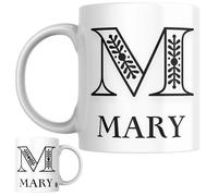Designs of note! Mary Personalised Initial Name Mug | Letter M Decorative Coffee Cup for Her | Novelty Elegant Gift for Women or Girls Called Mary