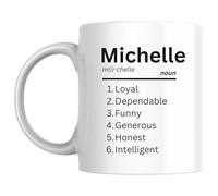 Designs of note! Michelle Definition Mug | Funny Personalised Name Meaning Coffee Cup for Her | Novelty Gift for Women or Girls Called Michelle (Black)
