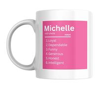 Designs of note! Michelle Definition Mug | Funny Personalised Name Meaning Coffee Cup for Her | Novelty Gift for Women or Girls Called Michelle (Pink)