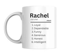 Designs of note! Rachel Definition Mug | Funny Personalised Name Meaning Coffee Cup for Her | Novelty Gift for Women or Girls Called Rachel (Black)