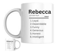 Designs of note! Rebecca Definition Mug | Funny Personalised Name Meaning Coffee Cup for Her | Novelty Gift for Women or Girls Called Rebecca (Black)