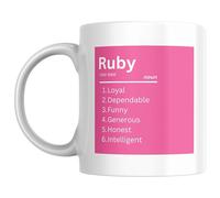 Designs of note! Ruby Definition Mug | Funny Personalised Name Meaning Coffee Cup for Her | Novelty Gift for Women or Girls Called Ruby (Pink)