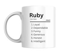 Designs of note! Ruby Definition Mug | Funny Personalised Name Meaning Coffee Cup for Her | Novelty Gift for Women or Girls Called Ruby (Black)