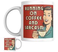 Designs of note! Running on Coffee and Sarcasm Mug | Funny Retro Pop Art Coffee Cup | 1950s Style Novelty Gift for Coffee Lovers, Office Workers & Friends (Red)