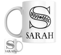 Designs of note! Sarah Personalised Initial Name Mug | Letter S Decorative Coffee Cup for Her | Novelty Elegant Gift for Women or Girls Called Sarah