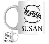Designs of note! Susan Personalised Initial Name Mug | Personalised Letter S Coffee Mug, Novelty Gift for a Wife, Girlfriend, Friend or Colleague Named Susan